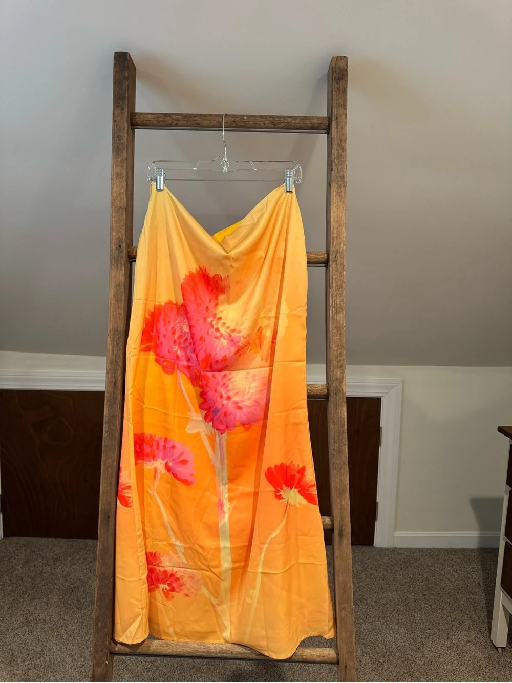 Peppermayo Yellow Orange Floral Maxi Skirt with Pink Print - Picture 5 of 6